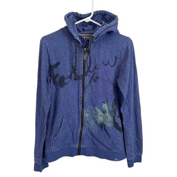 ROXY Y2K Blue Zip Up Hooded Graphic Sweatshirt - Size Medium - Picture 1 of 6